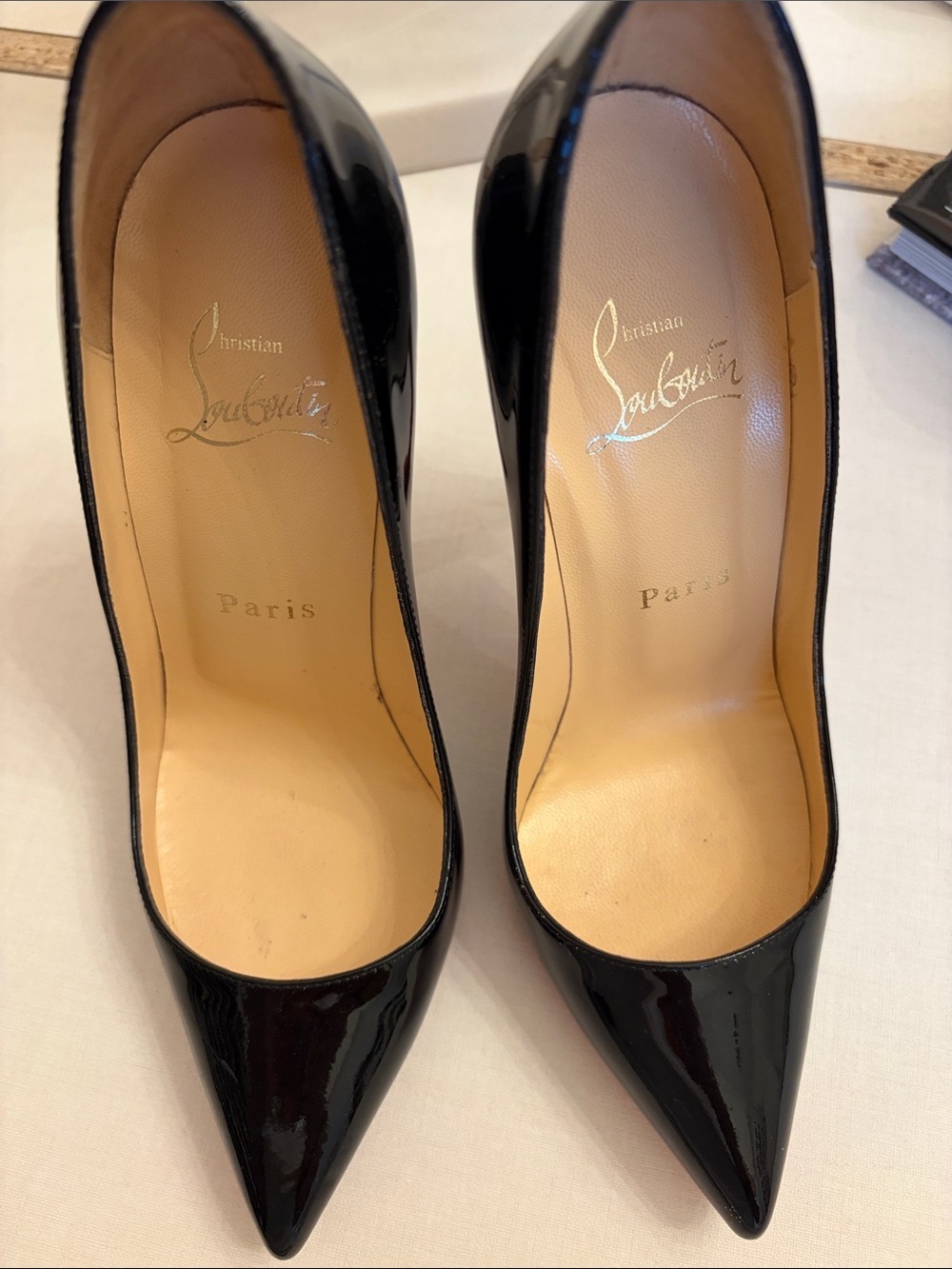 Christian Louboutin Black Patent Pointed-Toe Pumps